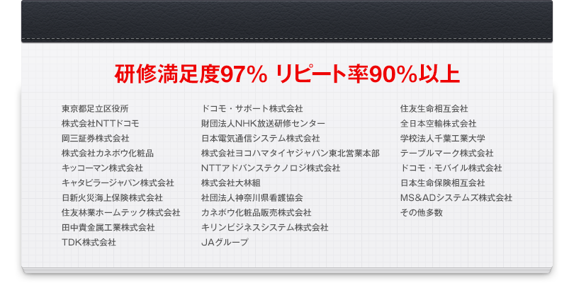 研修満足度97% リピート率90%以上